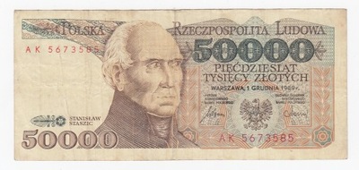 Banknot 50000 zł 1989, seria AK, st. 3, rzadszy