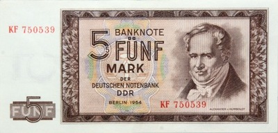 Niemcy - DDR - BANKNOT - 5 Marek 1964 - HUMBOLDT