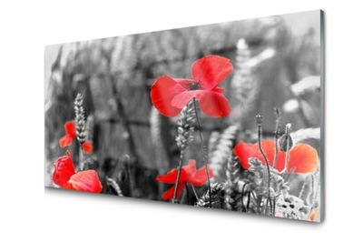 Panel szklany dekor Maki Kwiaty 120x60 + KLEJ