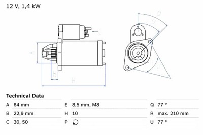 BOSCH СТАРТЕР ALFA ROMEO MITO CHEVROLET AVEO CITROEN NEMO NEMO