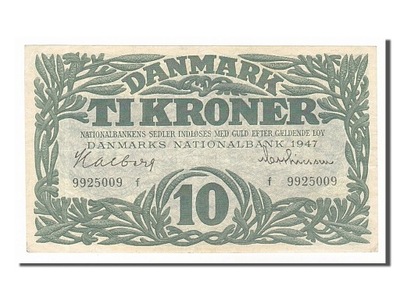 Banknot, Dania, 10 Kroner, 1947, AU(55-58)