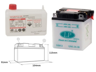 LANDPORT AKUMULIATORIUS 12N5,5A-3B (MD 12N5,5A-3B) 12V 5,5AH 105X91X115 OBSLUGO 