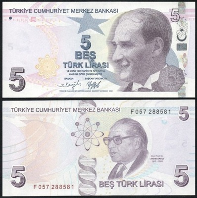 $ Turcja 5 LIRASI P-222f UNC 2009/2022