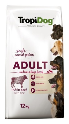 TROPIDOG Premium Adult Medium & Large Wołowina z ryżem - sucha karma dla ps