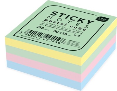 Samolepiace kartičky farebné pastelové bloky 50 x 50 mm 4 farby