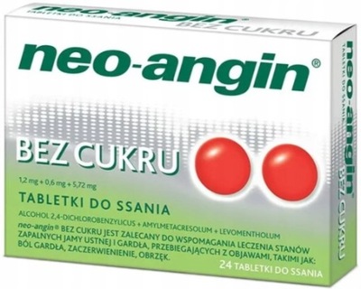 Neo-Angin bez cukru BÓL GARDŁA 24 tab. do ssania