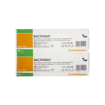 Opatrunek z gazy nasączony chlorheksydyną Bactigras, 15cm x 20cm, 1sztuka