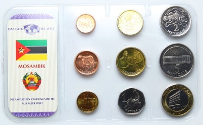 Mozambik - zestaw SET MONET - 9 monet - w blistrze - RZADSZE - UNC