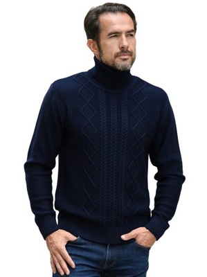 SWETER MĘSKI GOLF - WEŁNA MERINO - GRANATOWY - L