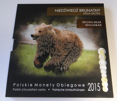 Komplet monet obiegowych 2015 r. 9sztuk Niedźwiedź
