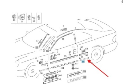Ліва задня прокладка поріг mercedes clk w208 оригінальний номер a2086900962 фото №1