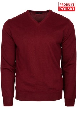 sweter męski serek V-neck bordo M&M rozm. XL