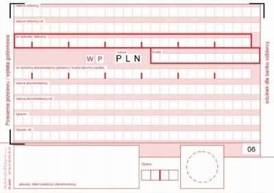 DRUK FIRMOWY POLECENIE PRZELEWU WPŁATA GOTÓWKOWA