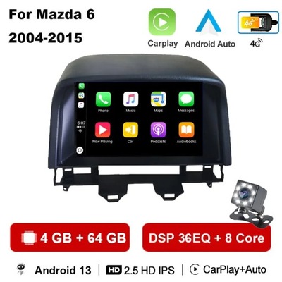 RADIO DE AUTOMÓVIL CON NAVEGACIÓN GPS PARA MAZDA 6 2004-2015 ANDROID 13 CARPLAY DSP  