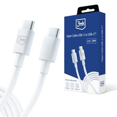3mk Kabel Hyper Cable USB-C do USB-C 100W 1.2m biały