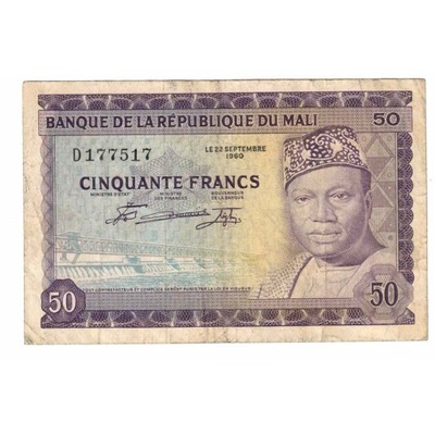 Banknot, Mali, 50 Francs, 1960, 1960-09-22, KM:6a,