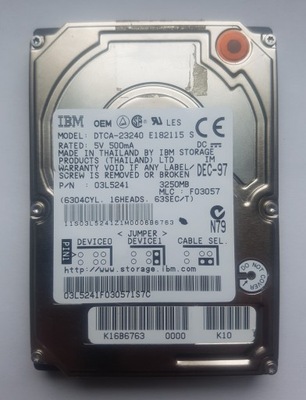 Dysk IDE ATA 2,5" IBM-DTCA-23240 3,25 GB Retro