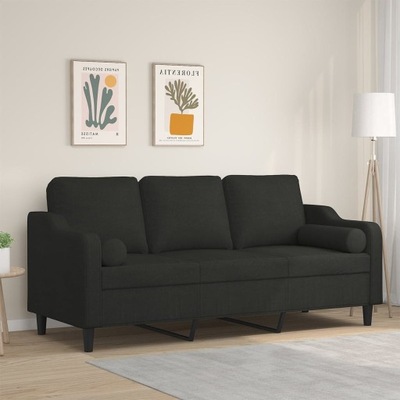 VidaXL 3-osobowa sofa z poduszkami, czarna, 180 cm, tkanina