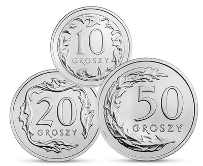 Zestaw monet 10, 20, 50 gr 2016 r. UNC 3 sztuki