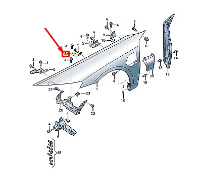 Audi e-tron gt передня частина left fender тримач 4j3821165 фото №1