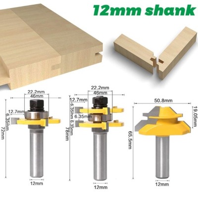 3pcs/set 12mm 1/2" Shank Tongue and Groove Router