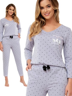 Szara bawełniana piżama damska z misiami Leveza SUE XL