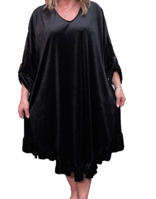 CZARNA SUKIENKA WELUR FALBANA 54 56 6XL