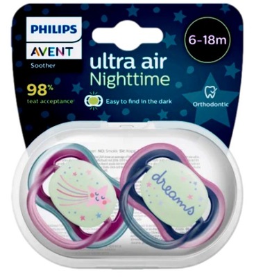 Philips AVENT ultra air night smoczek silikonowy 6-18