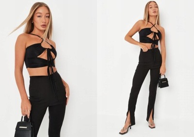 MISSGUIDED GŁADKI CROP TOP Z WYCIĘCIAMI S