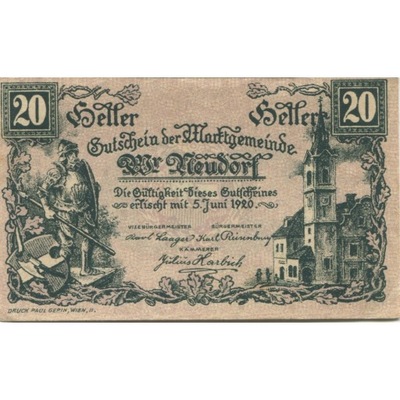 Banknot, Austria, Neudorf, 20 Heller, château, 192