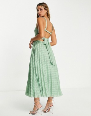 Zielonoszara plisowana sukienka midi defekt 34