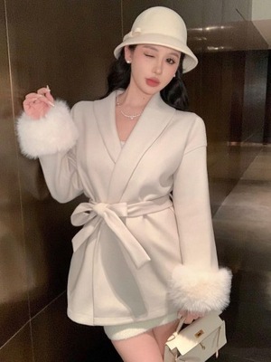 SHEIN BEŻOWY PŁASZCZ FUTERKO YR1 LT6__M