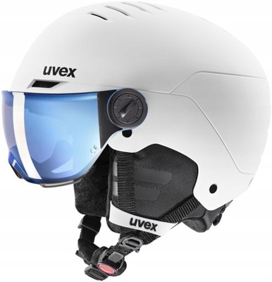 Kask narciarski Uvex Rocket junior jr visior Szyba S2 white-black mat 54-58