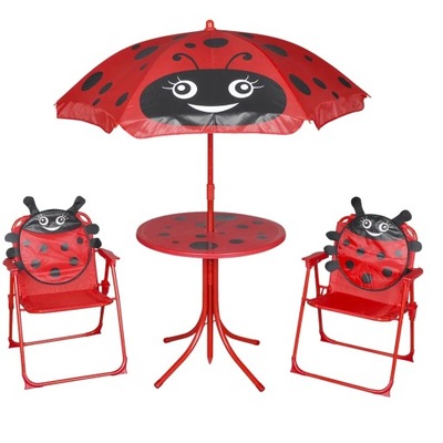 Zestaw mebli ogrodowych dla dzieci - stół, parasol, 2 krzesła (czerwone, st