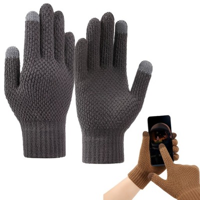 Rękawiczki dotykowe plecione do telefonu zimowe - szare