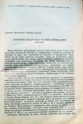 LEŚNICTWO GALICYJSKIE W DOBIE CENTRALIZMU 1815-70 –Brzozowski Kosiek – 1975