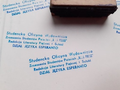 Stara pieczątka PRL esperanto " Studencka Oficyna Zrzeszenie Studentów .."