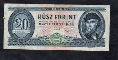 BANKNOT WĘGRY -- 20 forintów -- 1969 rok