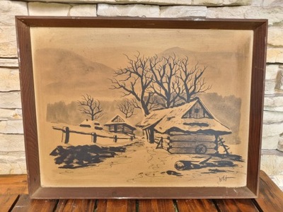 Obraz stary wiejskie chaty retro antyk obrazek