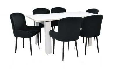 Stół rozkładany BIAŁY z 6 krzesłami 80x120/160 cm