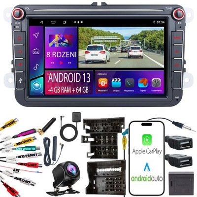 RADIO ANDROID 2DIN 4+64 GAS-GASOLINA LTE 4G VW PASSAT B6 B7 GOLF 5 V 6 VI SKODA SEAT  