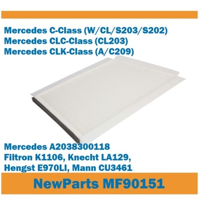 FILTRO DE CABINA MF90151 MERCEDES 203 202 209 SUBSTITUTO FILTRON K1106  