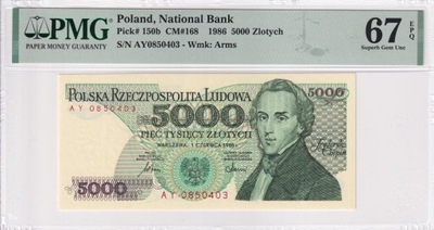 5000 Złotych Polska 1986 PMG 67 EPQ Seria AY