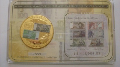 MEDAL Austria szyling euro duży złocony