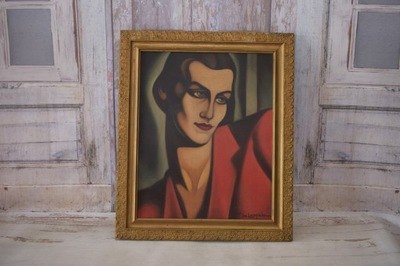 T De Łempicka - Portret Przyjaciółki Stary Obraz Olejny ART DECO z Francji