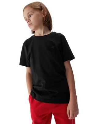 4F T-Shirt Koszulka Dziecięca gładka bawełniana czarna 152