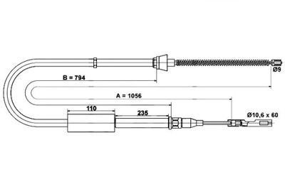 Ate трос гальма ручного задня l 1056mm audi a2 фото №1