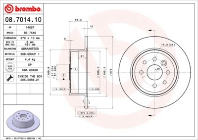 DISCOS DE FRENADO PARTE TRASERA BREMBO 08.7014.10 08701410  