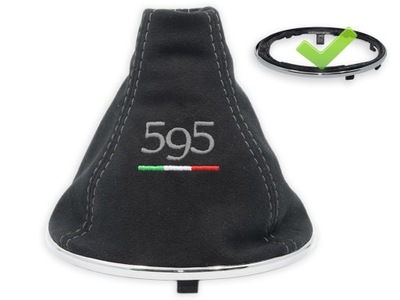 Fiat 500 abarth чехол переключения передач вышивка 595 szary флаг рамка хром фото №1