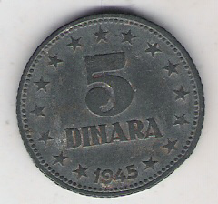 Jugosławia 5 dinar 1945